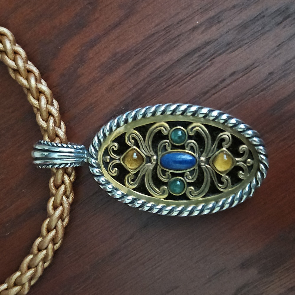 RARE Vintage Carolyn Pollack Multi-gem Pendant And Leather Choker